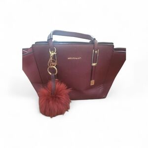 Maroon Satchel with Fluffy Charm